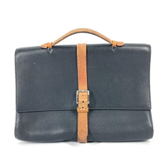 HERMES Bag Etrivert document Hand Bag Business bag Fjord Black/Brown - Picture 1 of 16